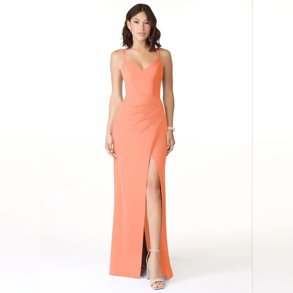 Azazie | Leo Sunset Mermaid V-Neck Pleated Chiffon Dress Size A10